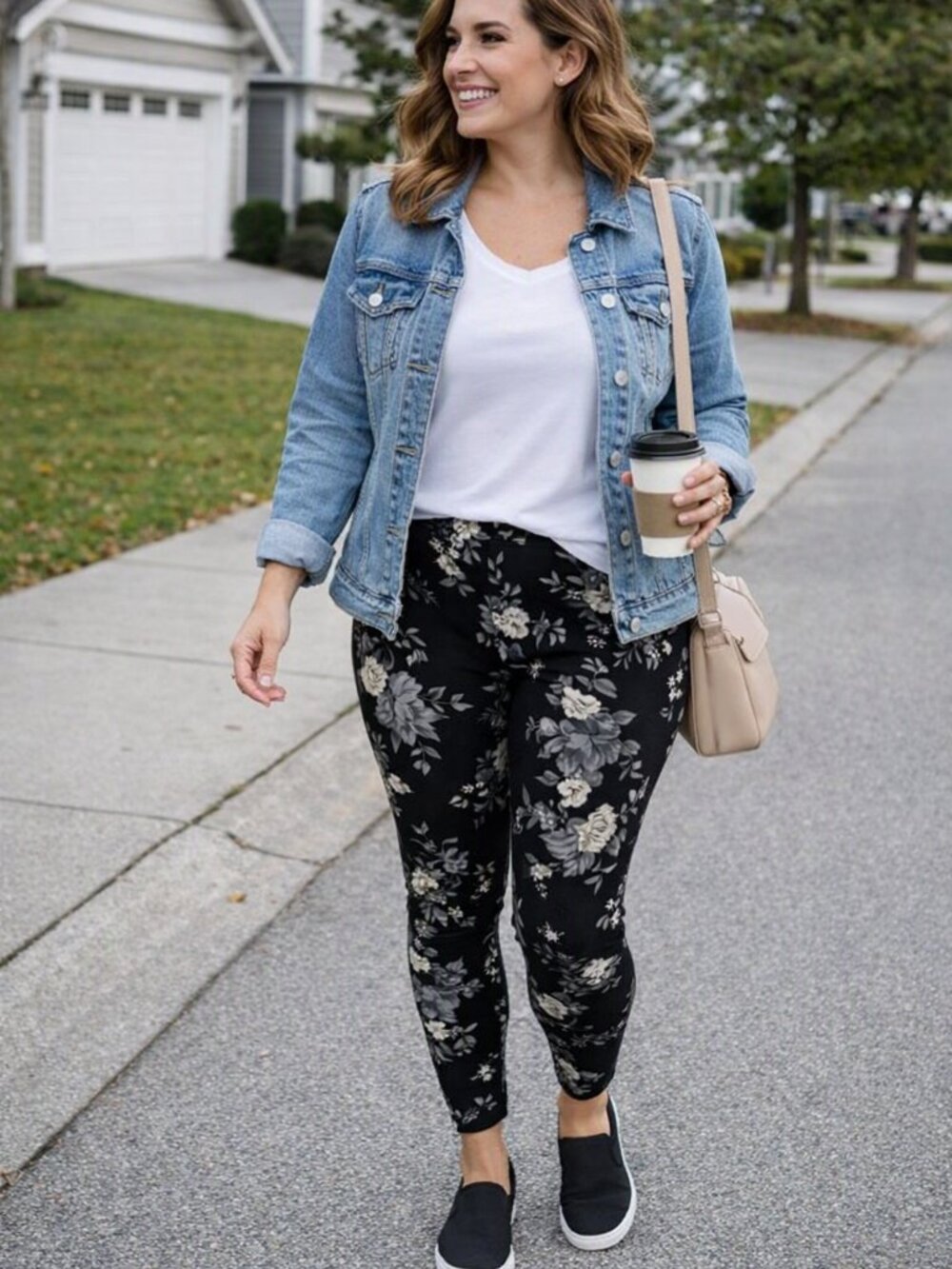 Old Navy Black Floral Pull-On Lounge Pants with Cream Accents